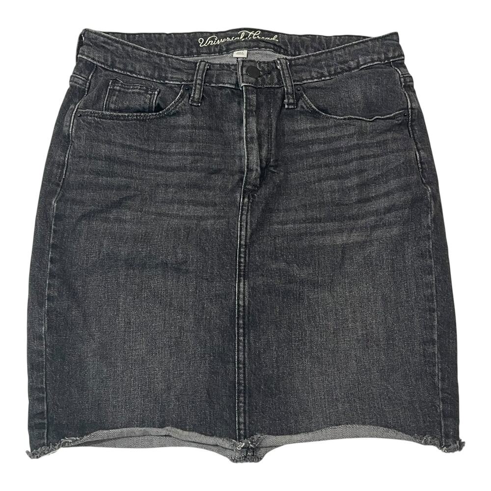 Universal Thread Black Denim Skirt Womens Size 8 29R Raw Hem Stretch Jean Skirt